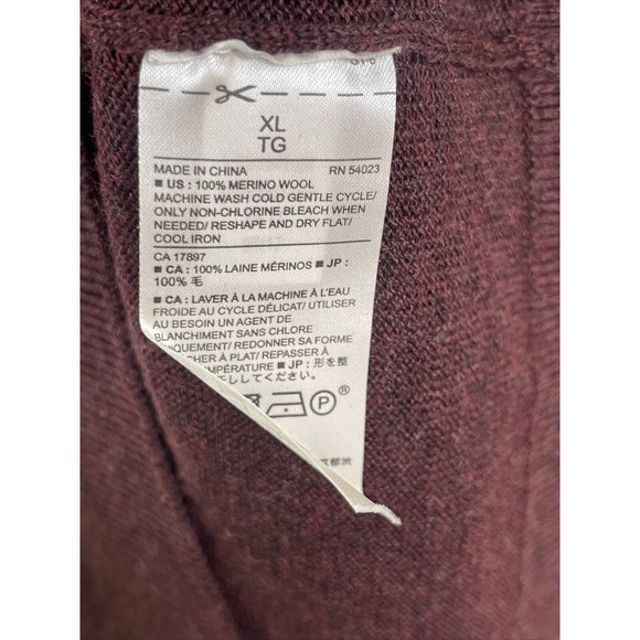Banana Republic Mens Sweater V Neck Burgundy Merino Wool XL - Picture 3 of 7